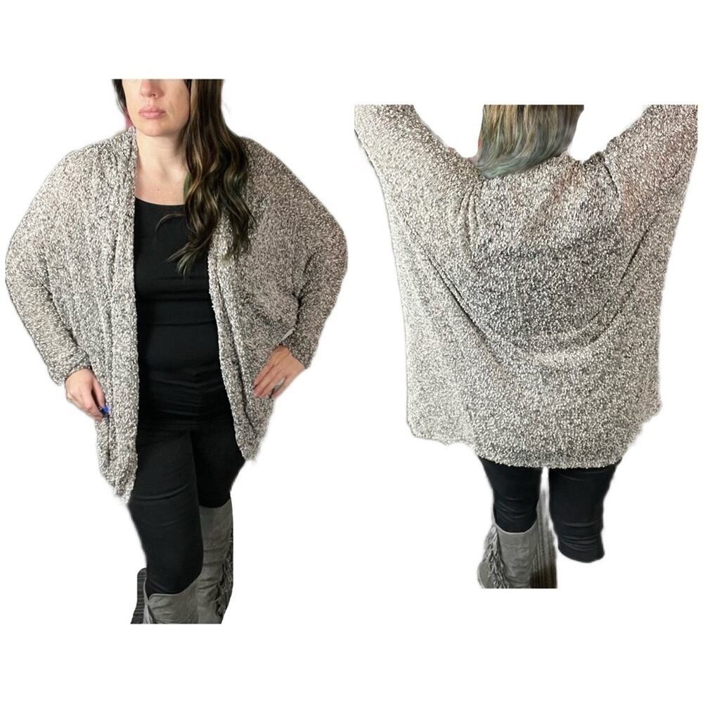 Blue Rain textured long open cardigan sweater